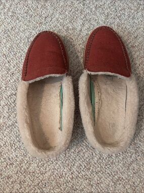 Sanuk Red Canvas Shearling-Lined Slippers